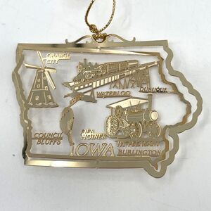 Nations Treasures Iowa Solid Brass Christmas Ornament Gold Tone Cities Hanging